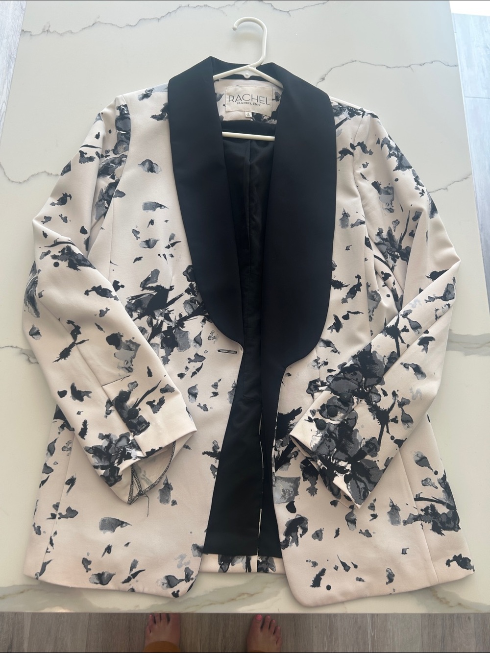 RACHEL Floral-Print Satin Lapel Blazer - Cream & Black